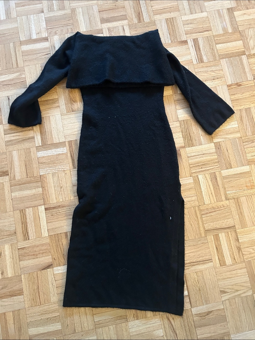 Off-Shoulder Black Knit Midi Dress